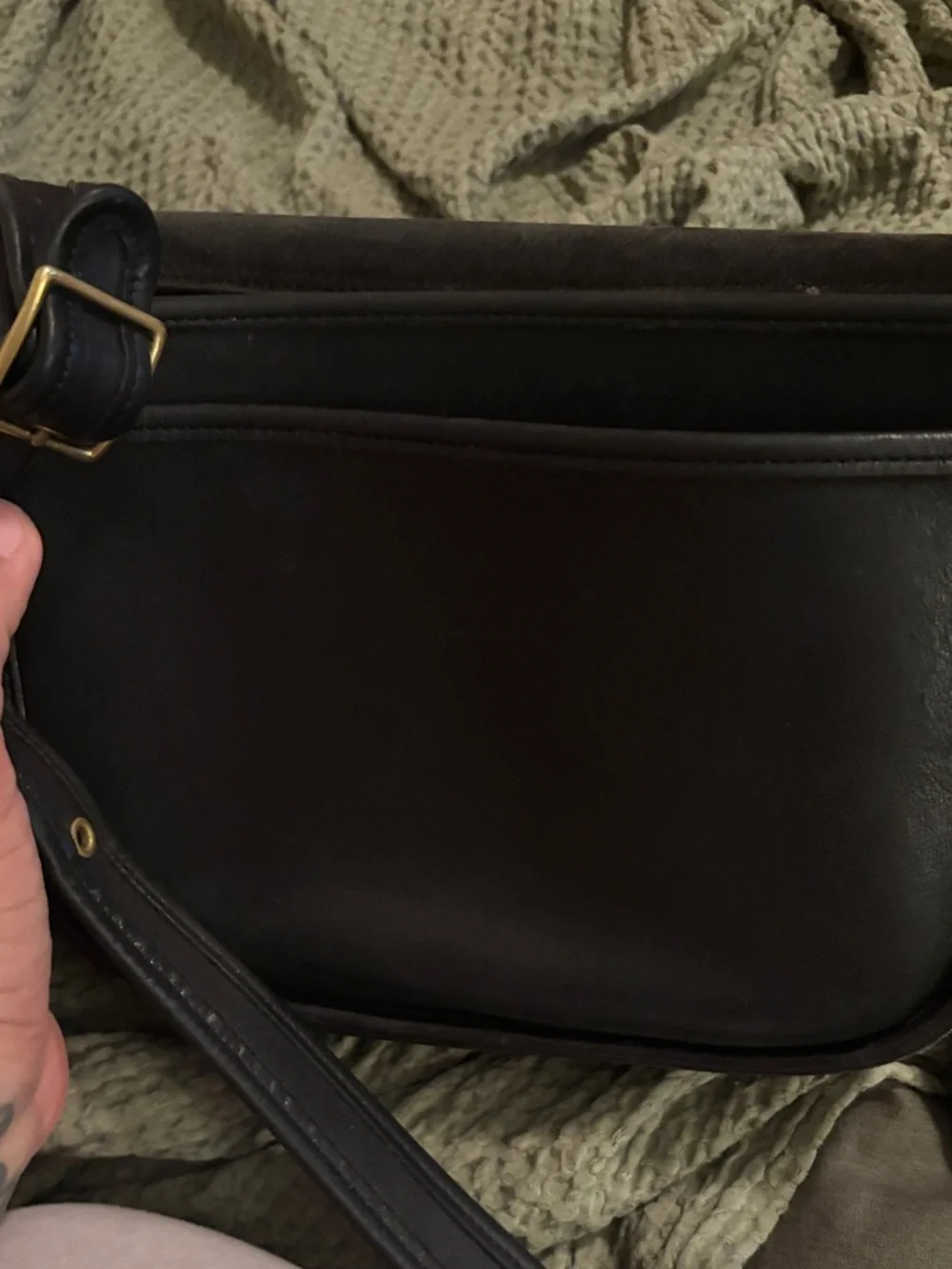 1996 Coach Black Leather Messenger Bag with Brass Hardware 9170- no hang tag